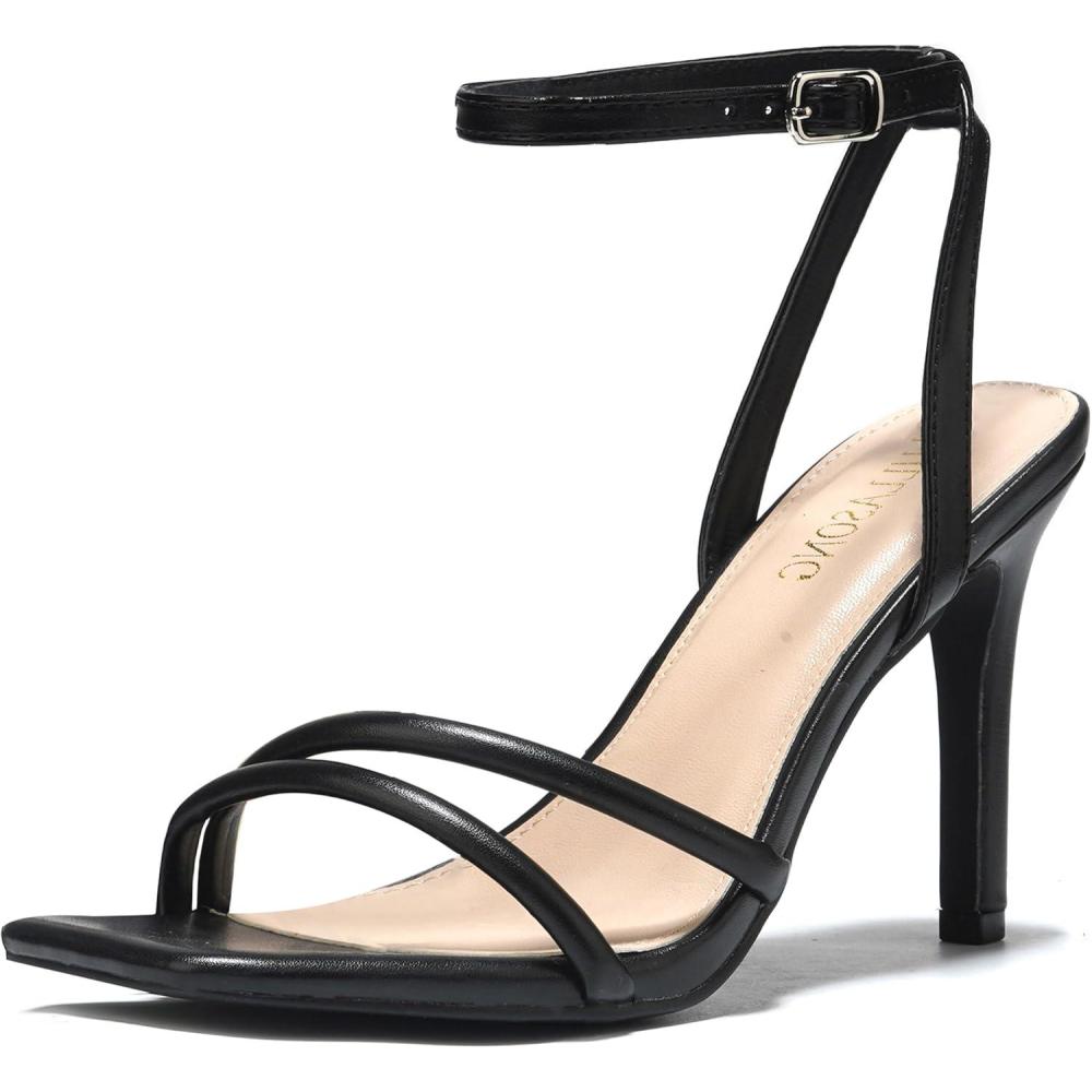 imageWomens Heels Strappy Ankle Strap High Heels 35 Inch Heeled Square Open Toe Sandals for WomenBlack