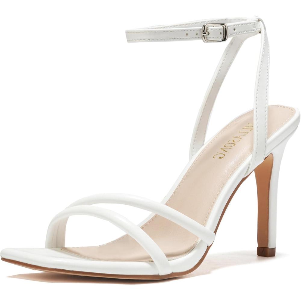 imageWomens Heels Strappy Ankle Strap High Heels 35 Inch Heeled Square Open Toe Sandals for WomenWhite