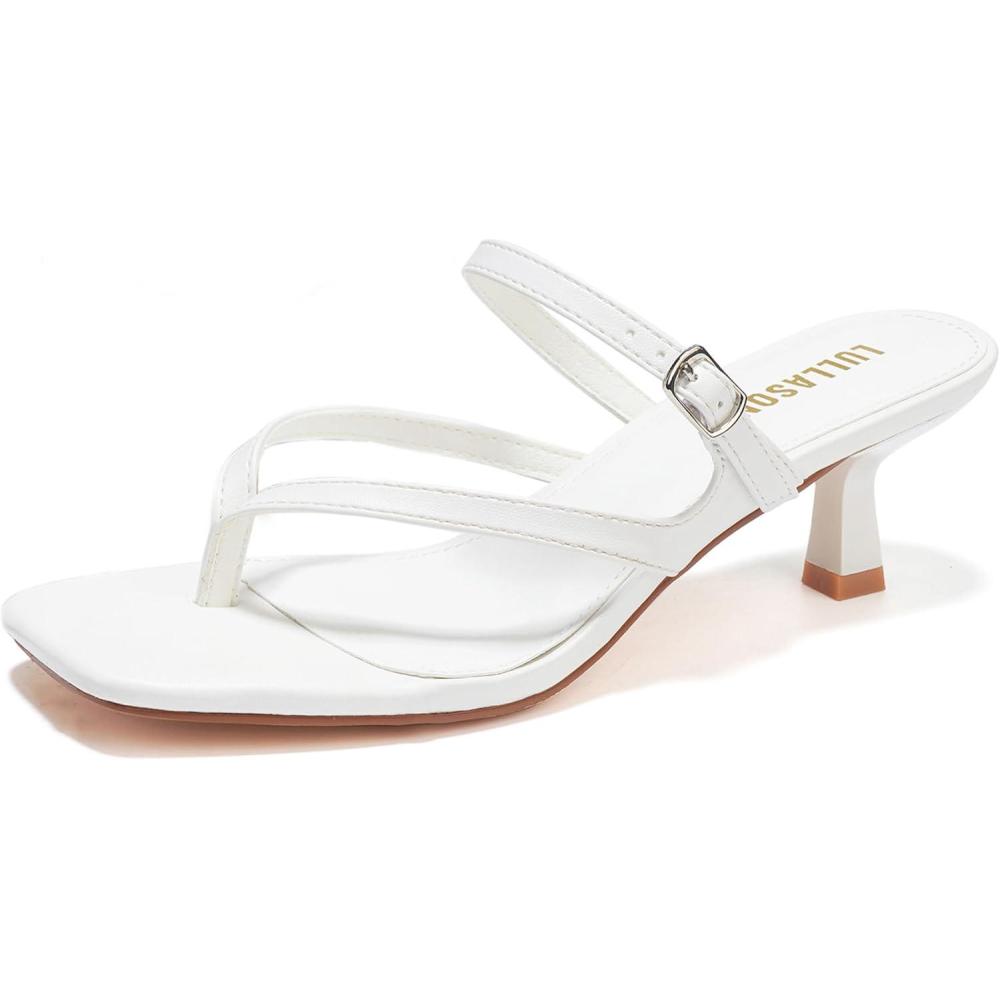 imageWomens Kitten Heels Sandals Flip Flops Low Heels Slip On Slides 182 Inch Heeled Square Open Toe Sandals for WomenWhite