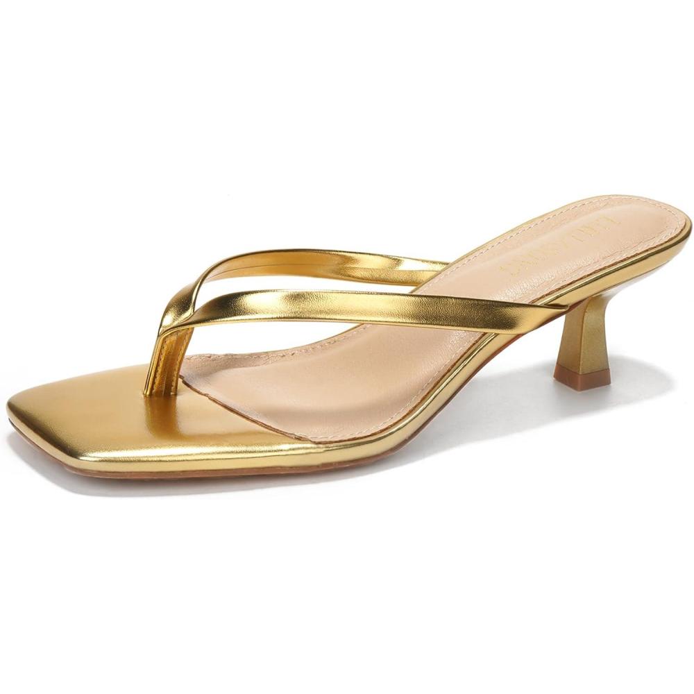 imageWomens Kitten Heels Sandals Square Open Toe Flip Flop Heels 182 Inch Heeled Sandals for WomenGold