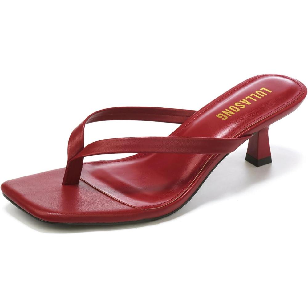 imageWomens Kitten Heels Sandals Square Open Toe Flip Flop Heels 182 Inch Heeled Sandals for WomenRed