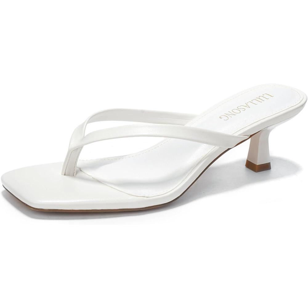 imageWomens Kitten Heels Sandals Square Open Toe Flip Flop Heels 182 Inch Heeled Sandals for WomenWhite