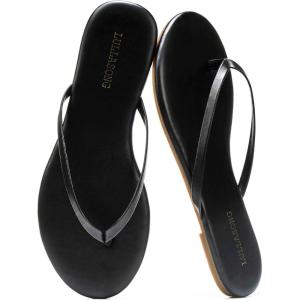 Flip Flops For Women Comfortable Round Toe Beach Sandals Thong Strap Slides Slip On Dressy Flats Sandals For Women(Black)