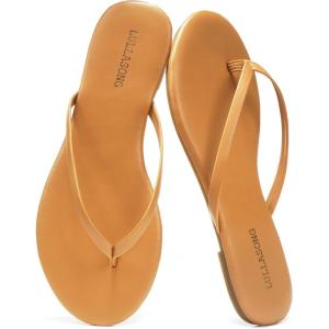 Flip Flops For Women Comfortable Round Toe Beach Sandals Thong Strap Slides Slip On Dressy Flats Sandals For Women(Tan)