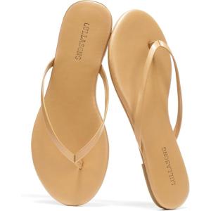 Flip Flops For Women Comfortable Round Toe Beach Sandals Thong Strap Slides Slip On Dressy Flats Sandals For Women(Taupe)