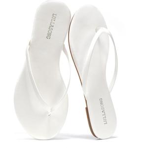 Flip Flops For Women Comfortable Round Toe Beach Sandals Thong Strap Slides Slip On Dressy Flats Sandals For Women(White)