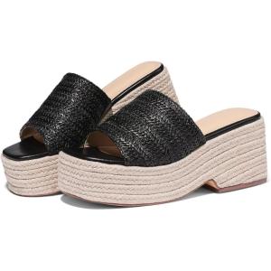 Platform Slip on Espadrille Sandals for Women Summer Wedges Slides -Flatform, Open Toe, Bohemia, Beach, Wedding(1 Black)