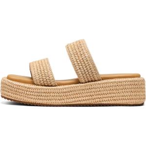 Platform Slip on Espadrille Sandals for Women Wedges Slides Bohemia Sandals Flatform Open Toe Beach Sandals(2 Brown Straps)