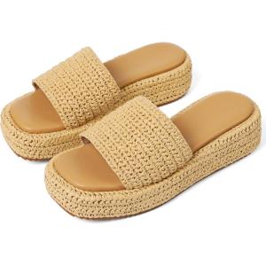 Platform Slip on Espadrille Sandals for Women Wedges Slides Bohemia Sandals Flatform Open Toe Beach Sandals(2 Natural)