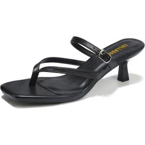 Women’s Kitten Heels Sandals Flip Flops Low Heels Slip On Slides 1.8-2 Inch Heeled Square Open Toe Sandals for Women(Black)