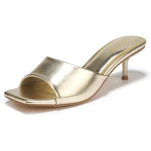 Women’s Kitten Heels Sandals Low Heels Slip On Slides 2 Inch Heeled Square Open Toe Sandals for Women(Gold)