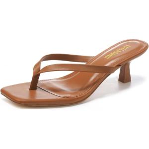 Women’s Kitten Heels Sandals Square Open Toe Flip Flop Heels 1.8-2 Inch Heeled Sandals for Women(Brown)