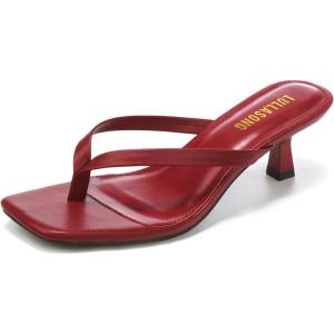 Women’s Kitten Heels Sandals Square Open Toe Flip Flop Heels 1.8-2 Inch Heeled Sandals for Women(Red)