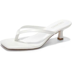 Women’s Kitten Heels Sandals Square Open Toe Flip Flop Heels 1.8-2 Inch Heeled Sandals for Women(White)