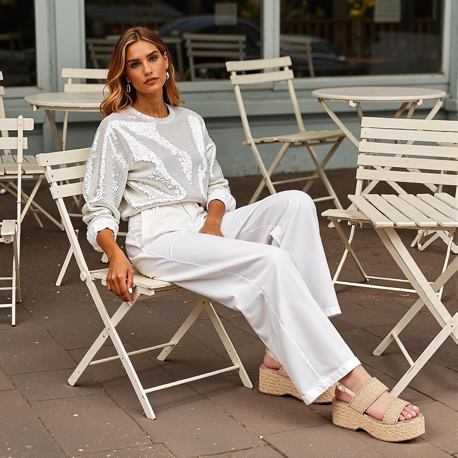 image:imagePlatform Sandals Women Open Toe Ankle Strap Summer Wedge Espadrille Sandals Cute Beach Straw Raffia Woven Sandals Comfortable Vacation Dress Shoes1 Natural Raffia