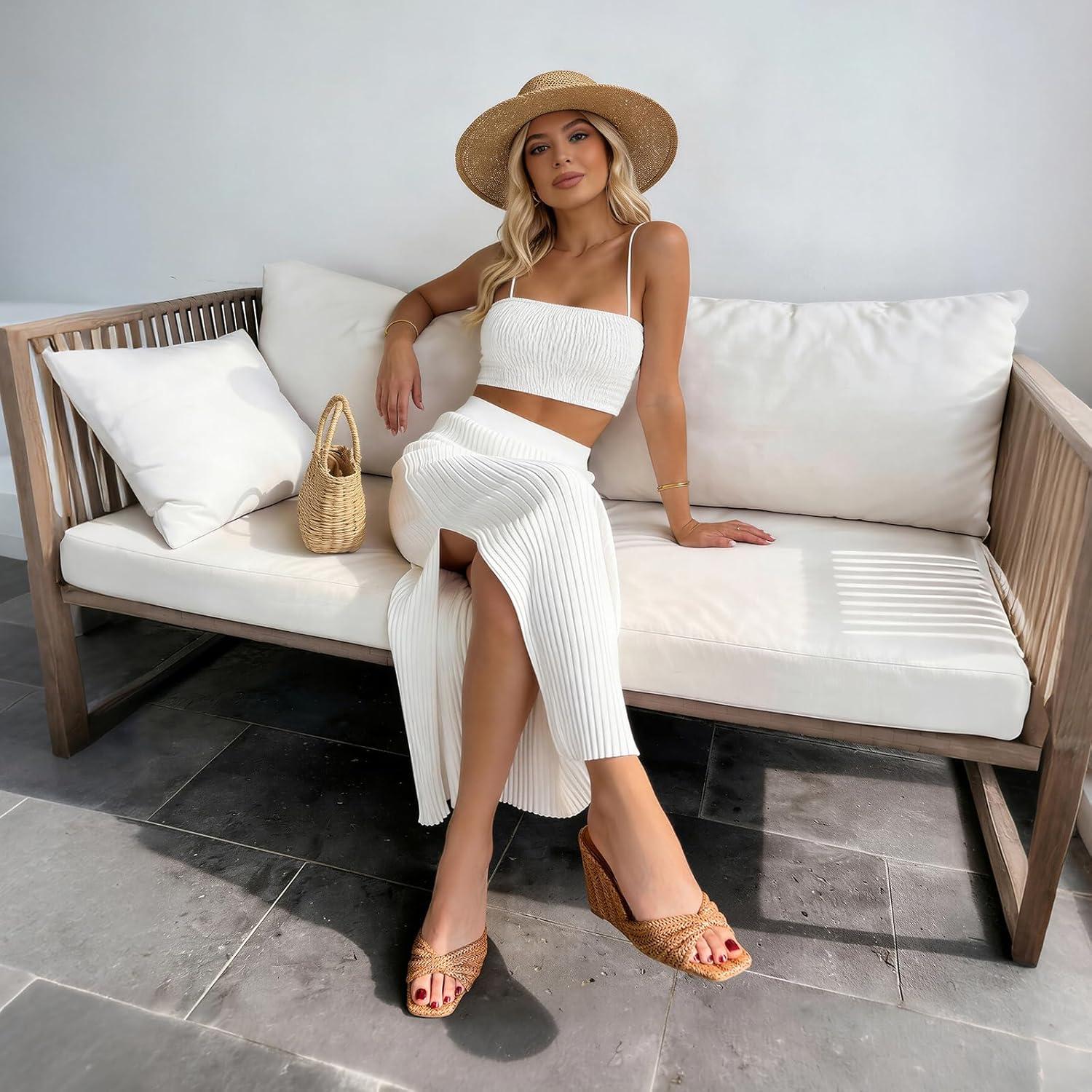 image:imageWedge Sandals for Women Summer Raffia Braided Mules Slides Slip On Square Open Toe Dressy Beach EveningBrown