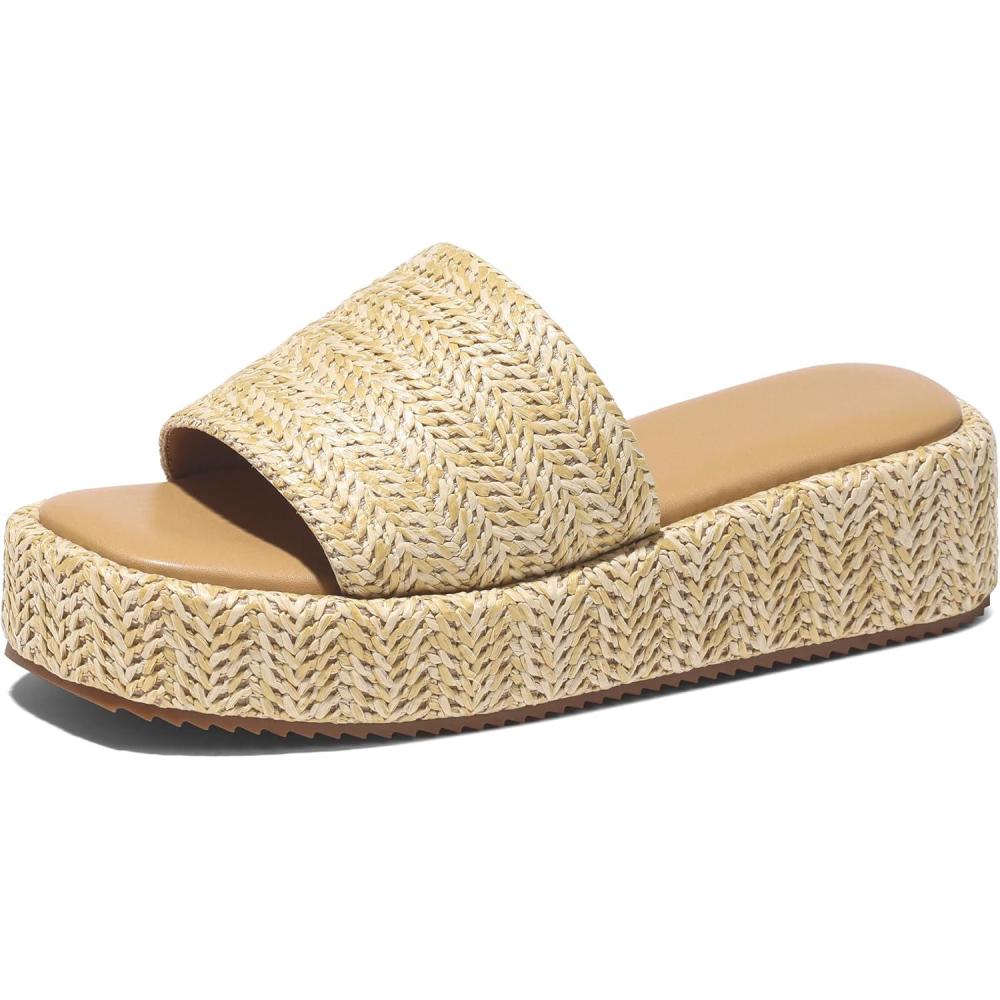 image:imagePlatform Sandals Women Cute Summer Wedge Espadrilles  Beach Raffia Slides Sandal Comfortable Straw Woven Vacation Shoes Dressy1 Natural Raffia