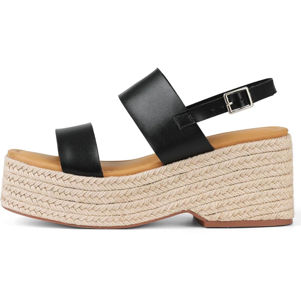 image:imagePlatform Sandals Women Open Toe Ankle Strap Summer Wedge Espadrille Sandals Cute Beach Straw Raffia Woven Sandals Comfortable Vacation Dress Shoes1 Black