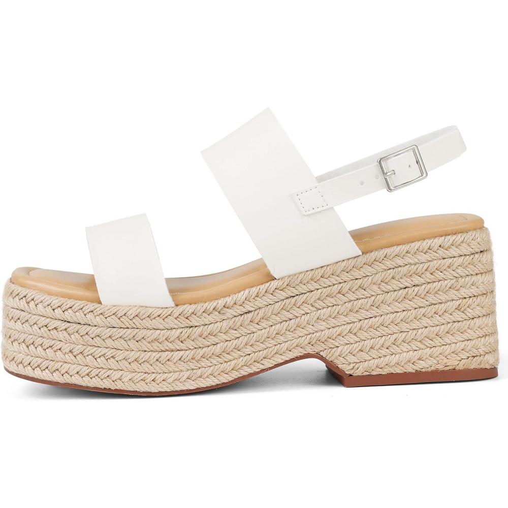 image:imagePlatform Sandals Women Open Toe Ankle Strap Summer Wedge Espadrille Sandals Cute Beach Straw Raffia Woven Sandals Comfortable Vacation Dress Shoes1 White