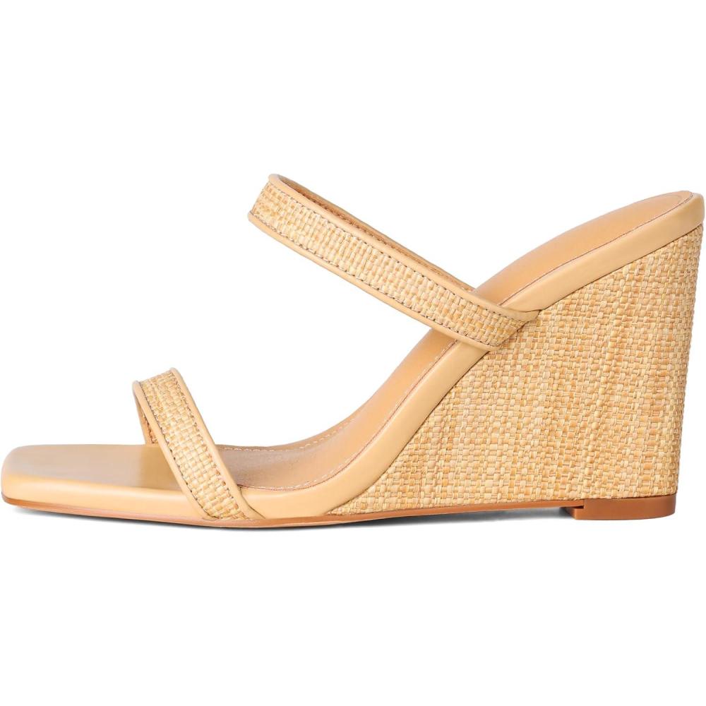 image:imageWedge Sandals for Women Beach Shoes Espadrilles Square Toe Chunky Heel SlipOn Slides Summer Wedding Dress1 Natural