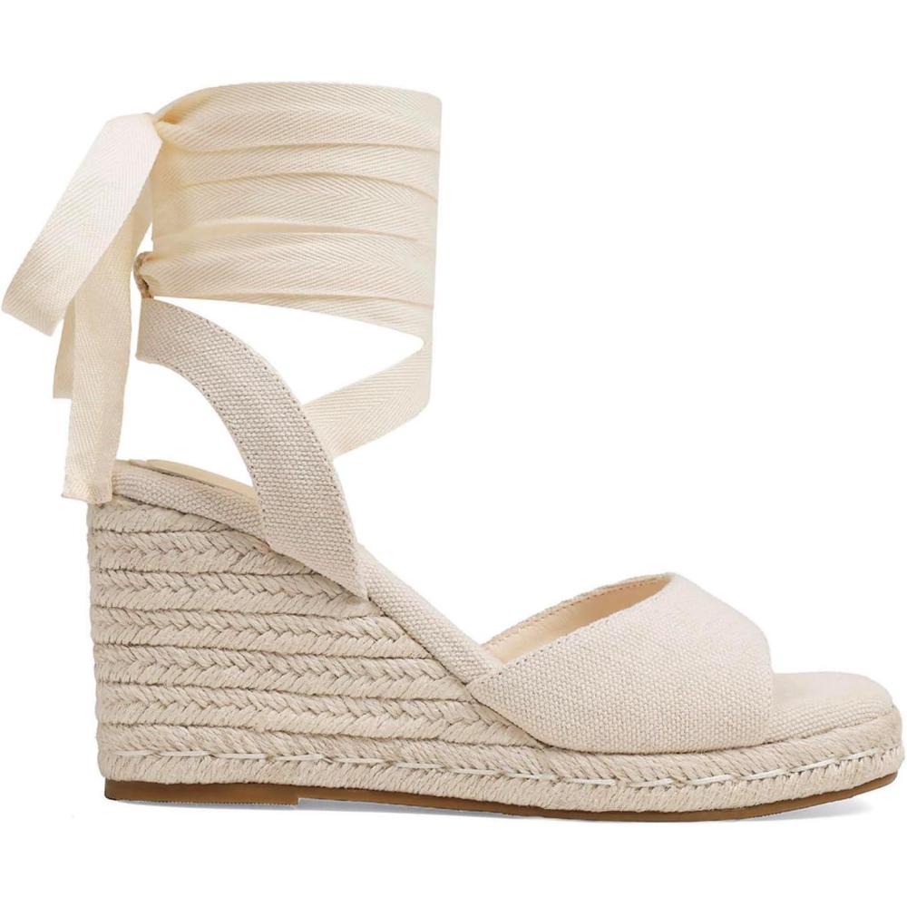 image:imageWomens Espadrilles Wedges Sandals Summer Lace Up Platform Raffia Heels Beach Sandles Ankle Strap Open Toe Dress Rome WeddingBeige
