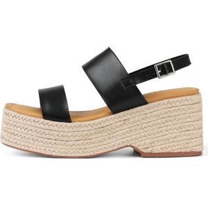 Platform Sandals Women Open Toe Ankle Strap Summer Wedge Espadrille Sandals Cute Beach Straw Raffia Woven Sandals Comfortable Vacation Dress Shoes(1 Black)