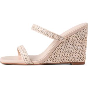 Wedge Sandals for Women Beach Shoes Espadrilles – Square Toe, Chunky Heel, Slip-On, Slides, Summer, Wedding Dress(1 Beige)