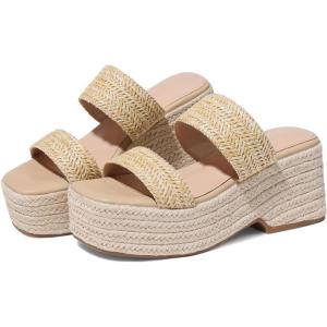 Womens Espadrilles Wedges Sandal Slides Summer Slip on Platform – Wedge, Raffia, Square Toe, Cute, Two Straw Strap, Comfortable Casual Wedding Shoes(1 Apricot)