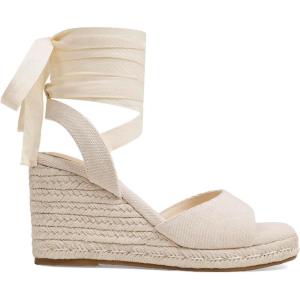 Womens Espadrilles Wedges Sandals Summer Lace Up Platform Raffia Heels Beach Sandles – Ankle Strap, Open Toe, Dress, Rome, Wedding(Beige)