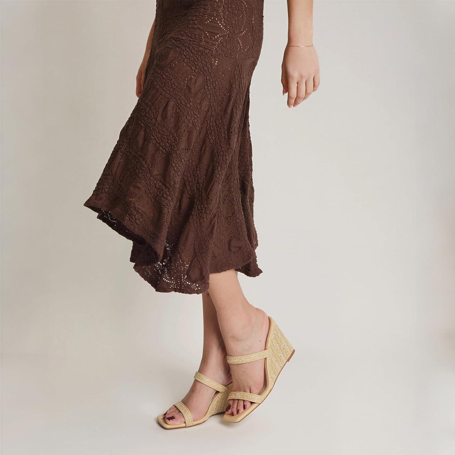 image:imageWedge Sandals for Women Beach Shoes Espadrilles Square Toe Chunky Heel SlipOn Slides Summer Wedding Dress1 Apricot
