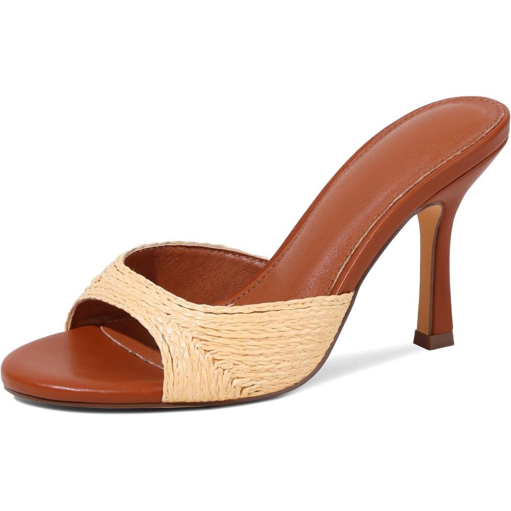 image:imageRaffia Woven Heels Sandals for Women Slip On Kitten Heels Mule Slides Open toe Espadrille Summer Dress CasualNatural