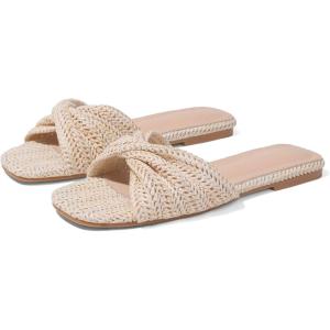 Raffia Flat Sandals for Women Straw Woven Braided Twist Slip On Slides – Summer, Open Toe, Beach, Comfort, Dressy(Beige)