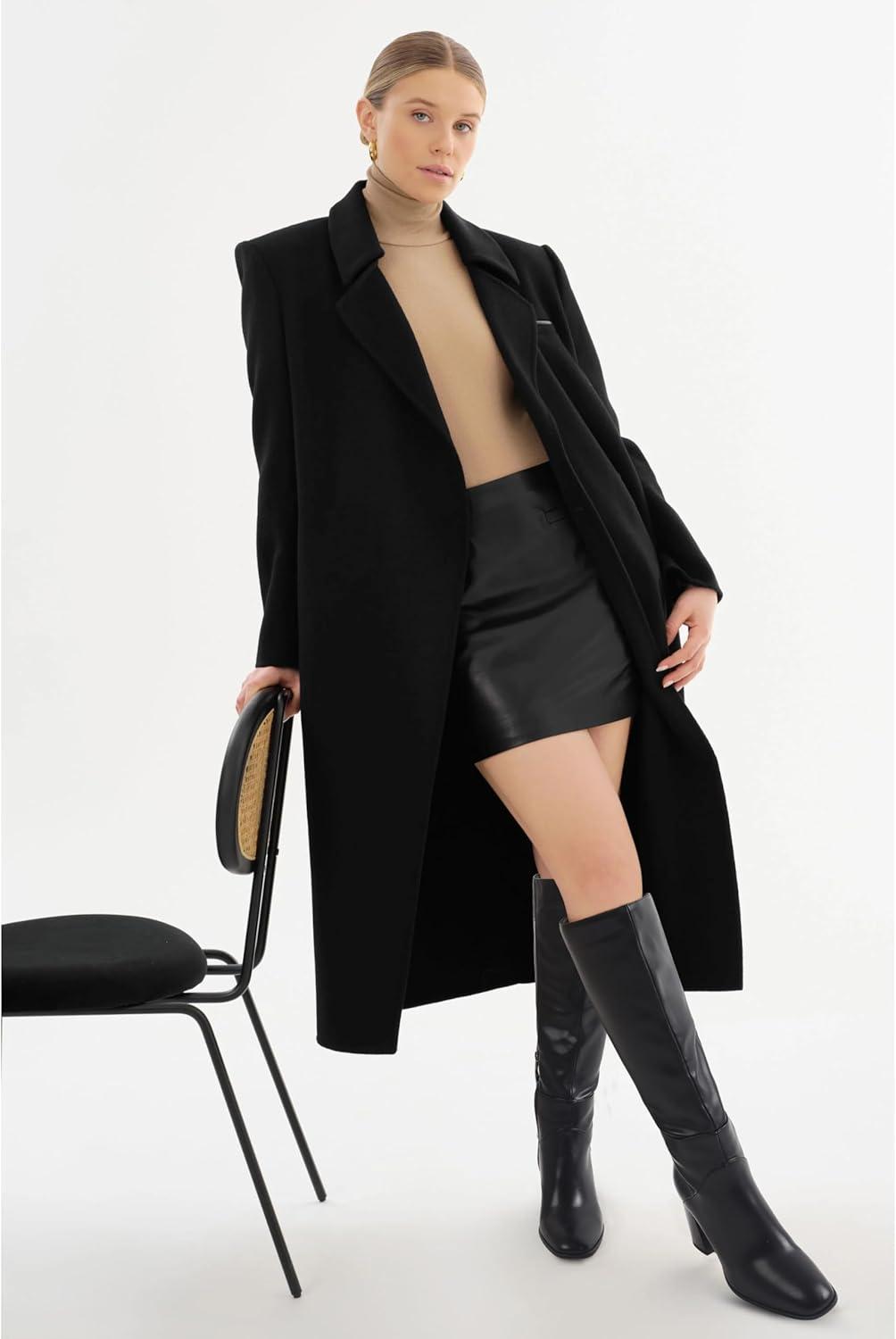 image:imageEQAUDES Knee High Boots Women Fall Winter Faux Suede Square Toe Chunky Block Heel Wide Calf Boots Fashion Side Zipper Long Boot1 Black Pu