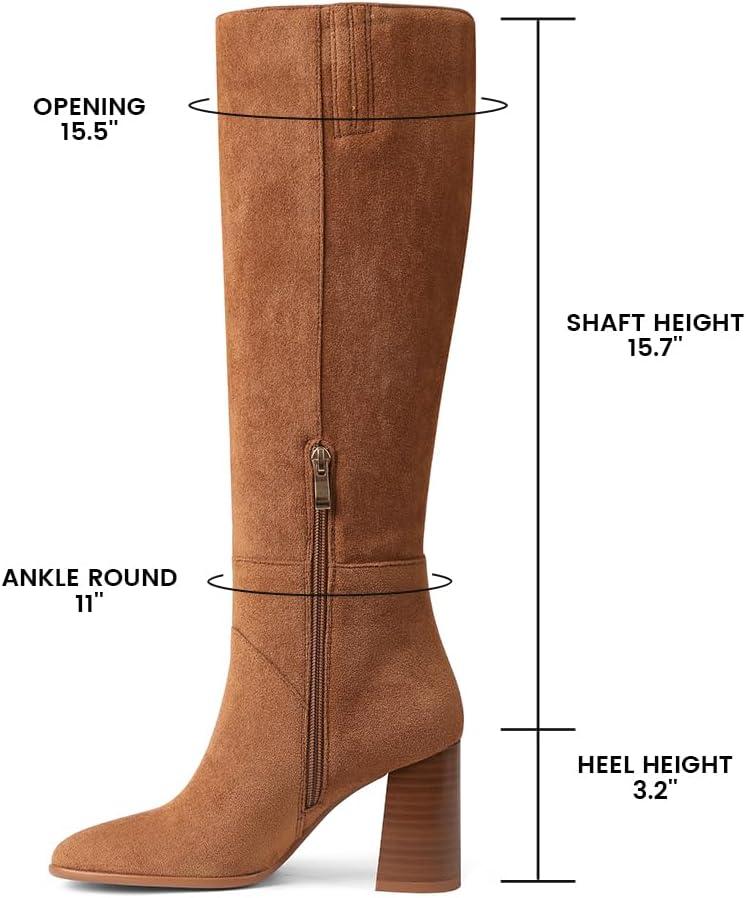 image:imageEQAUDES Knee High Boots Women Fall Winter Faux Suede Square Toe Chunky Block Heel Wide Calf Boots Fashion Side Zipper Long Boot1 Brown
