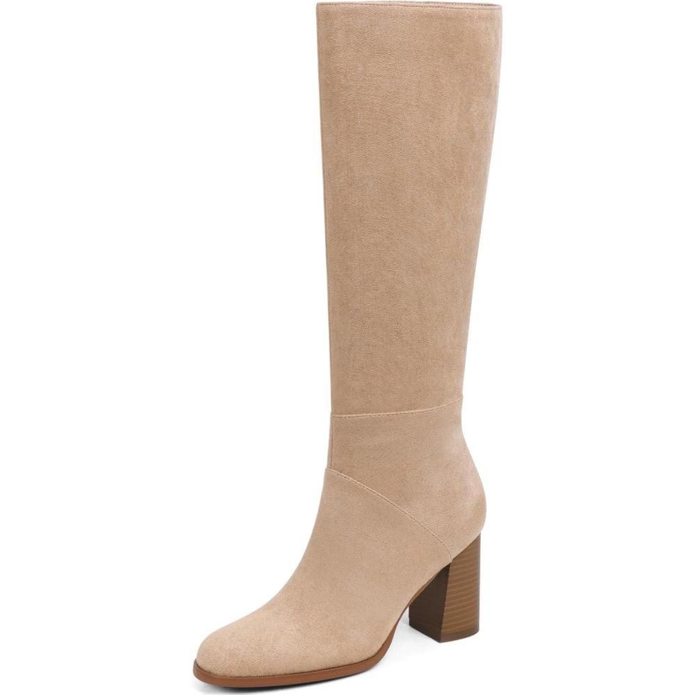 image:imageEQAUDES Knee High Boots Women Fall Winter Faux Suede Square Toe Chunky Block Heel Wide Calf Boots Fashion Side Zipper Long Boot1 Apricot
