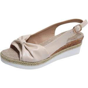 2025 Sandales Espadrilles Compensées Femme Été Sandale Femmes Talon Compensé Compensées Mules Talon Plateforme Chaussures de Bout Ouvert d&rsquo;Été Espadrilles pour Maison Piscine Plage Vacances Pas Cher(Beige)