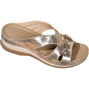Mules pour femme avec talon – Sandales compensées élégantes pour femme – Sandales romaines à paillettes – Chaussures de plage – Pantoufles à bout ouvert – Sandales d&rsquo;été confortables – Chaussures de(Or)