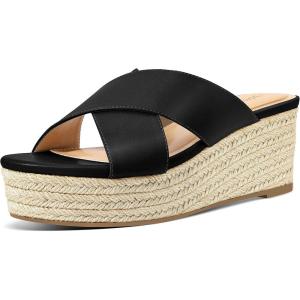 PIZZ ANNU Sandales Femme Été Espadrille Compensées Mules Talon Plateforme Chaussures de Bout Ouvert Bande Croisée Claquette Plage Vacances EU 36-42(Noir)
