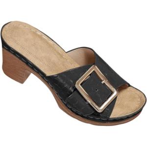 Claquette Sandales Talons Mules Femmes Rétro Boucle Claquettes Epais Talon Large Pantoufles Confort Anti-dérapant Chaussons à Bout Ouvert Claquettes Soutien Plantaire pour Maison Jardin Piscine Plage(Noir)