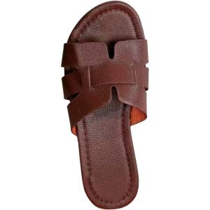 Claquettes Sandales Femme Été Confortable en Cuir Sandales Plates Femme Orthopédique Chaussons Décontracté Sandales et Mules pour Femmes Randonnee Tongs Pantoufles pour Douche Piscine Plage Pas Cher(Café)