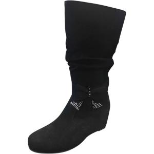 Bottes pour femmes, imperméables, doublées, avec talon, bottines plates en daim, bottes basses, antidérapantes et résistantes à l&rsquo;usure, bottes à enfiler, confortables, fermeture éclair, thermiques(Noir)