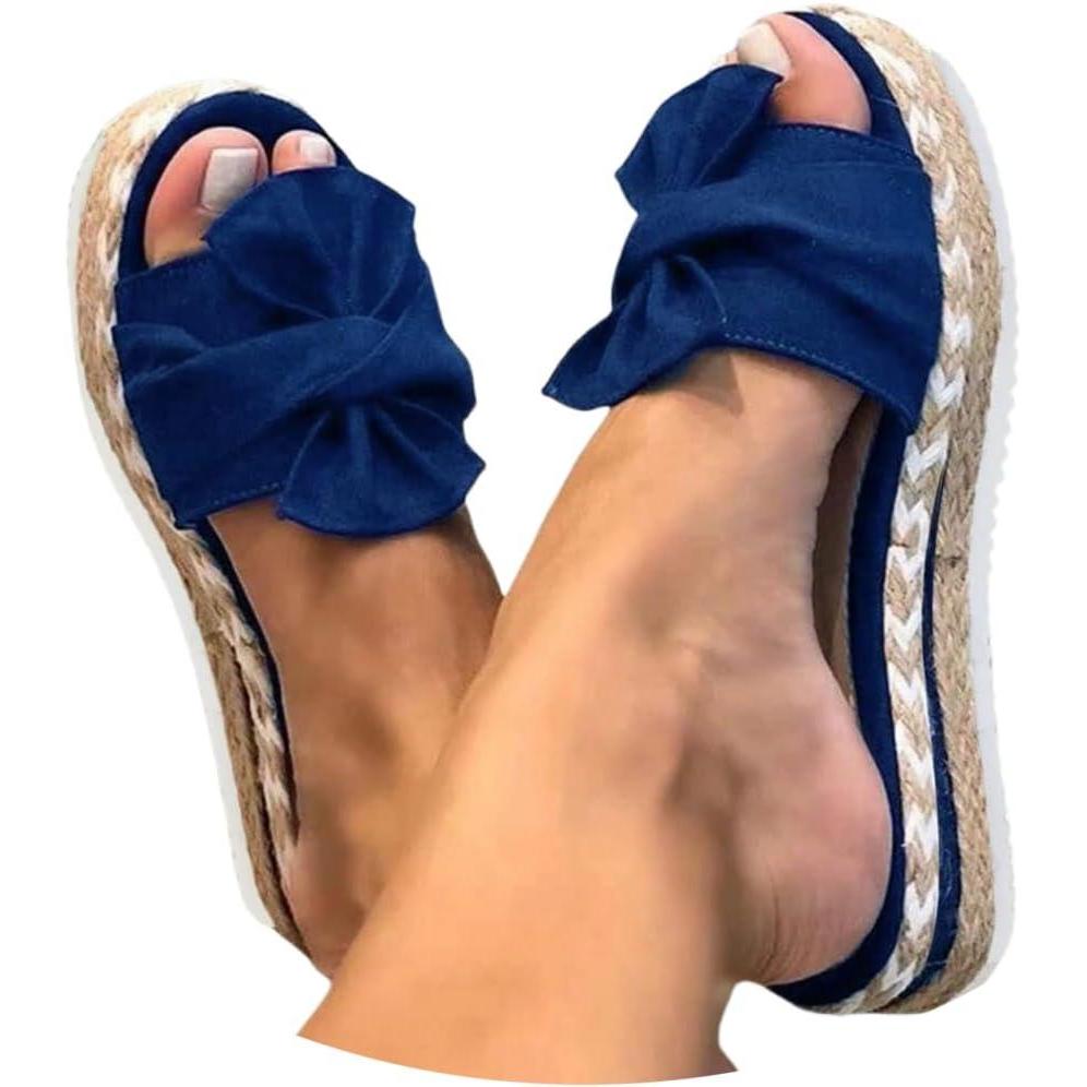 image:imageSandales compenses pour femme Espadrilles bout ouvert Sandales talon compens confortables Chaussures paisses enfiler avec nud bout ouvert Pour intrieur et extrieur bleu 385 EU